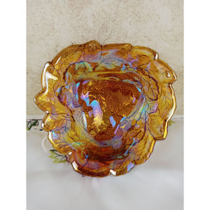 Iridescent Marigold Carnival Glass Blackberry Pattern Berry/Nut/Candy Bowl 7"